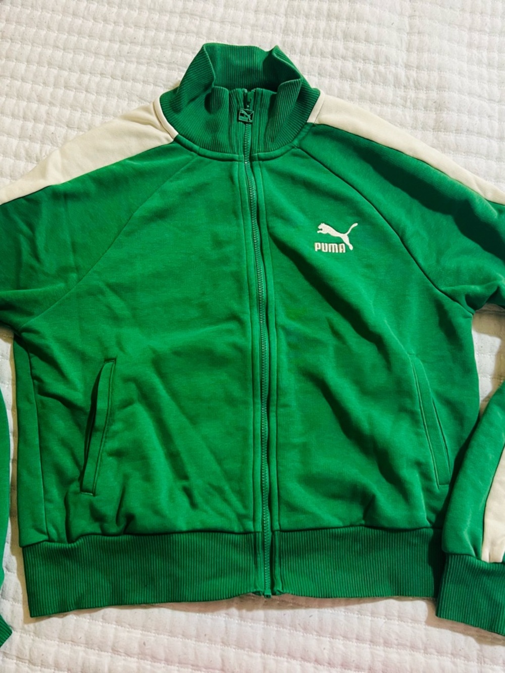 Puma Bright Green Zip-Up Track Jacket with Cream Stripe